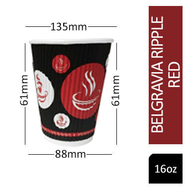 Belgravia 16oz Triple Walled Red Tea & Coffee Ripple Cups 25's - NWT FM SOLUTIONS - YOUR CATERING WHOLESALER