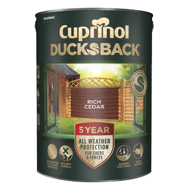 Cuprinol Ducksback 5Y Fence & Shed RICH CEDAR 5 Litre - NWT FM SOLUTIONS - YOUR CATERING WHOLESALER