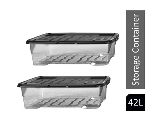 Strata Curve Clear Plastic Storage Box U/Bed 42 Litre (Black Lid) - NWT FM SOLUTIONS - YOUR CATERING WHOLESALER