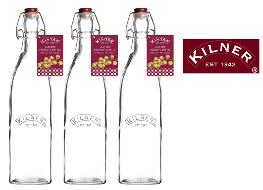 Kilner Branded Vintage Style SQUARE AIRTIGHT CLIP TOP Preserve Glass Bottle 550ml