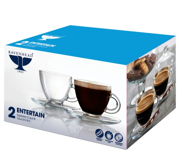 Ravenhead Glass Espresso Cup & Saucer Set Twin Pack - NWT FM SOLUTIONS - YOUR CATERING WHOLESALER