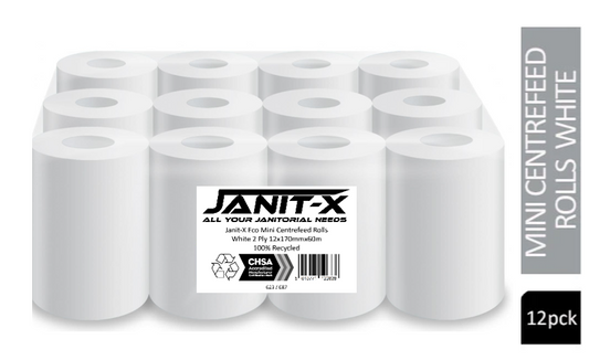 Janit-X Eco 100% Recycled Mini Centrefeed Rolls White 2 Ply 12x60m - NWT FM SOLUTIONS - YOUR CATERING WHOLESALER