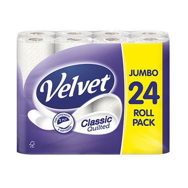 Velvet Classic 3 Ply Toilet Rolls 24 Pack - NWT FM SOLUTIONS - YOUR CATERING WHOLESALER