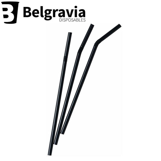Belgravia Black Bio PLA Plastic Bendy Straws Pack 250's - NWT FM SOLUTIONS - YOUR CATERING WHOLESALER