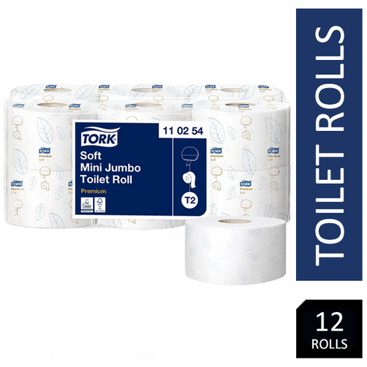 Tork T2 2 Ply Mini Jumbo Premium Toilet Roll Pack 12's {110254} - NWT FM SOLUTIONS - YOUR CATERING WHOLESALER