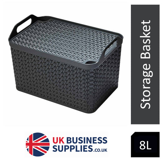 Strata Charcoal Grey Small Handy Basket With Lid - NWT FM SOLUTIONS - YOUR CATERING WHOLESALER