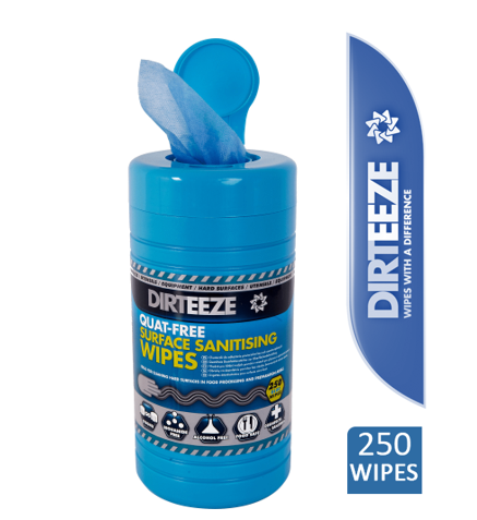 Dirteeze Quat-Free Sanitising Wipes Pack 250's - NWT FM SOLUTIONS - YOUR CATERING WHOLESALER