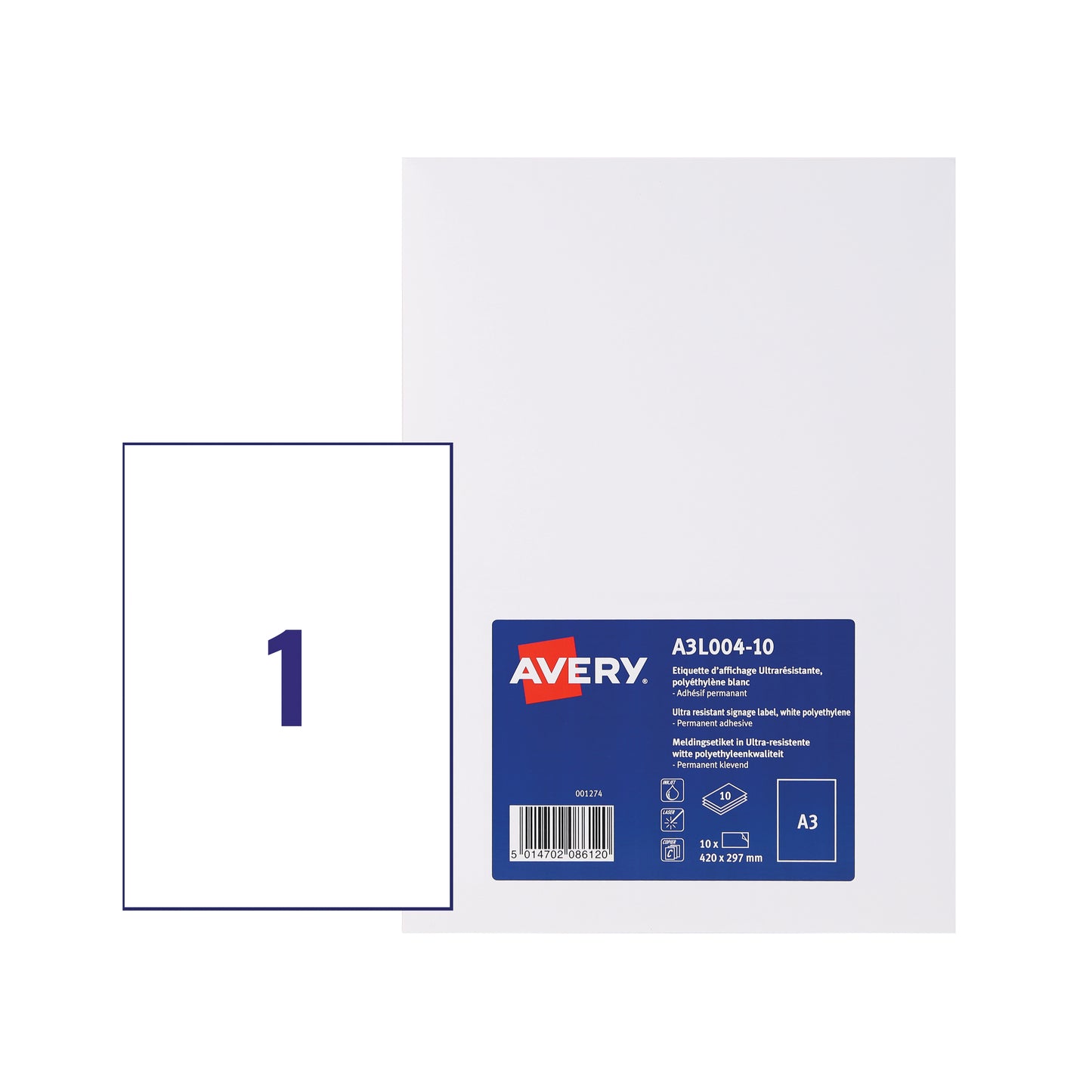 Avery Display Label A3 Permanent White (Pack 10 Labels) A3L004-10