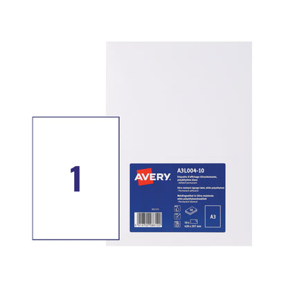 Avery Display Label A3 Permanent White (Pack 10 Labels) A3L004-10