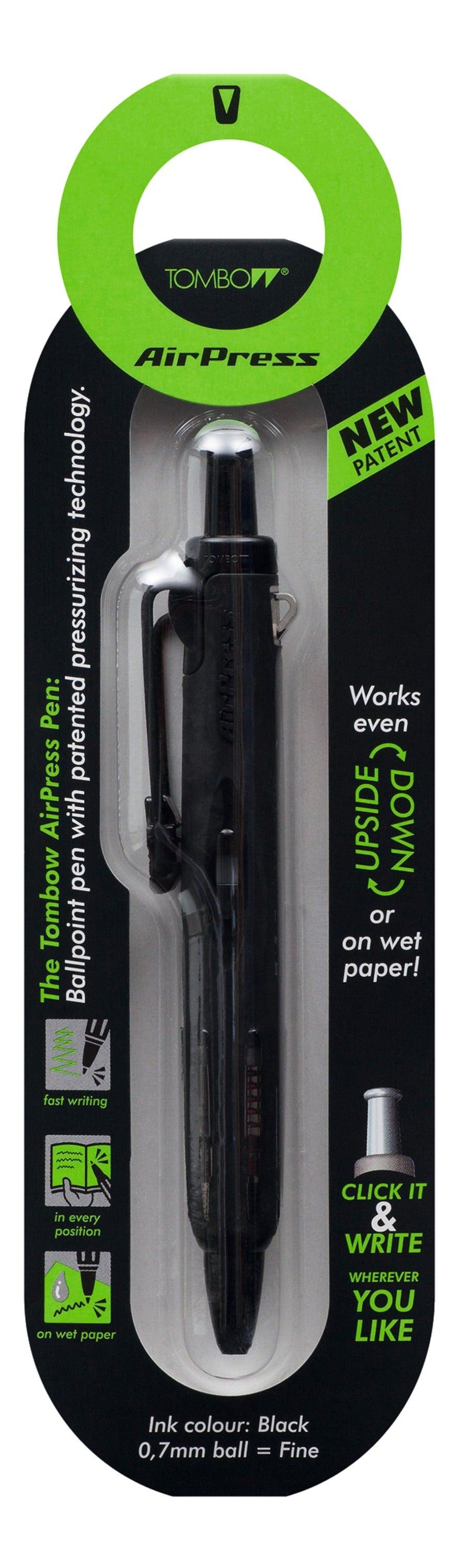 Tombow AirPress Retractable Ballpoint Pen 0.7mm Tip Black Barrel Black Ink - BC-AP12 - NWT FM SOLUTIONS - YOUR CATERING WHOLESALER
