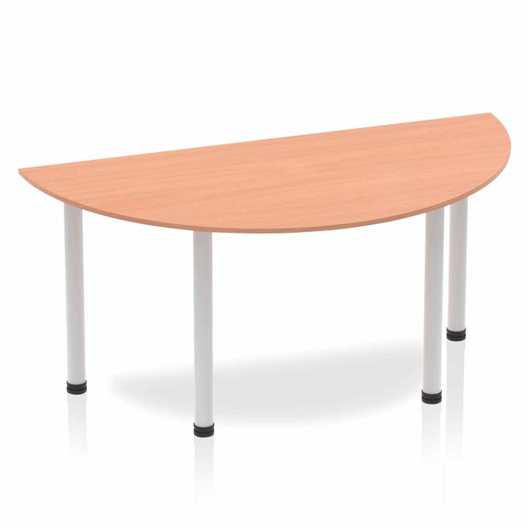 Dynamic Impulse 1600mm Semi Circle Table Beech Top Silver Post Leg BF00171 - NWT FM SOLUTIONS - YOUR CATERING WHOLESALER