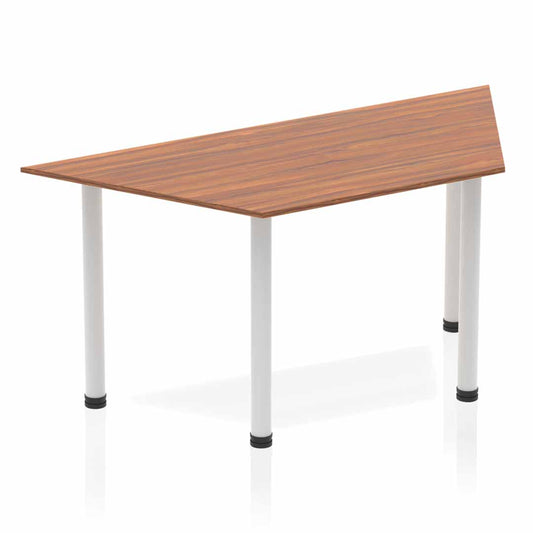 Impulse 1600mm Trapezium Table Walnut Top Silver Post Leg BF00188 - NWT FM SOLUTIONS - YOUR CATERING WHOLESALER