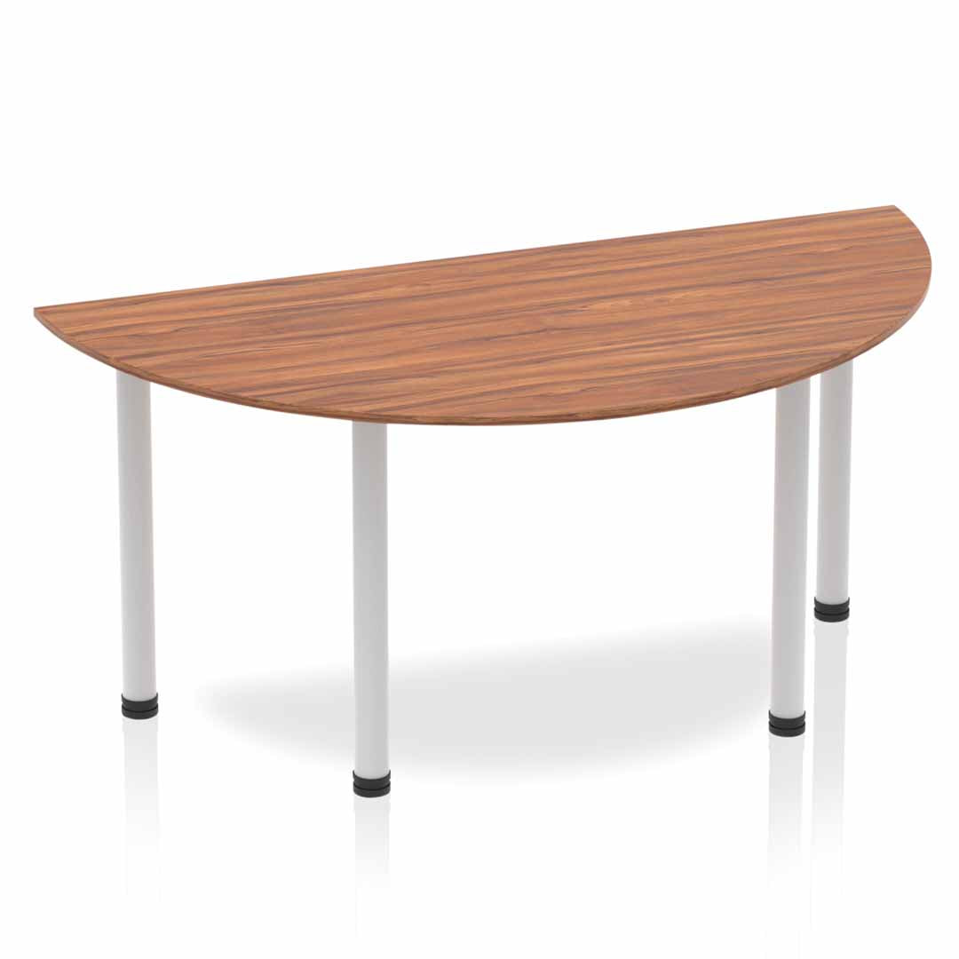 Dynamic Impulse 1600mm Semi Circle Table Walnut Top Silver Post Leg BF00189 - NWT FM SOLUTIONS - YOUR CATERING WHOLESALER