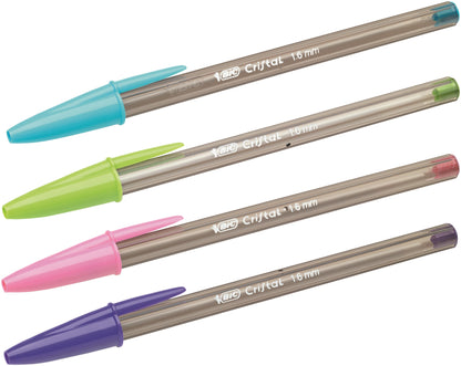 Bic Cristal Fun Ballpoint Pen 1.6mm Tip 0.42mm Line Lime Green/Pink/Purple/Turquoise (Pack 20) - 895793