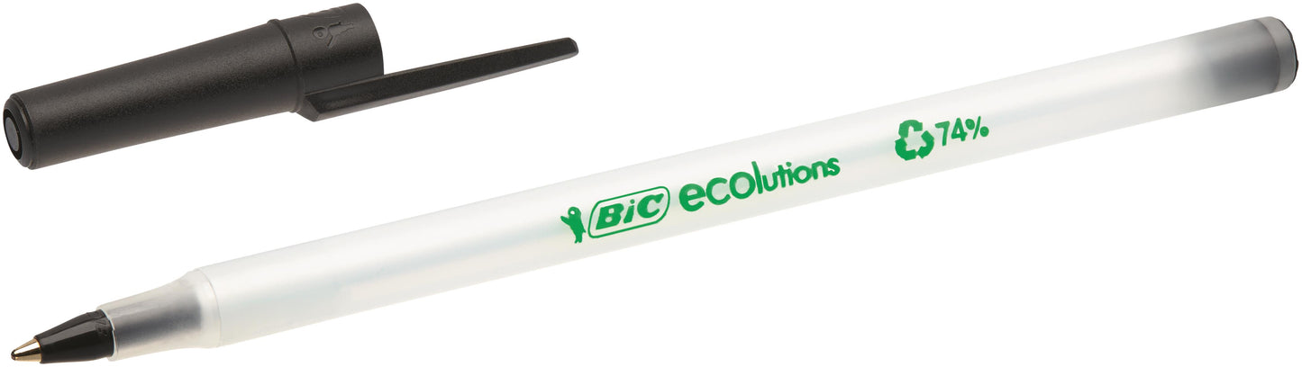 Bic Ecolutions Round Stic Ballpoint Pen Recycled 1mm Tip 0.32mm Line Black (Pack 60) - 8932392