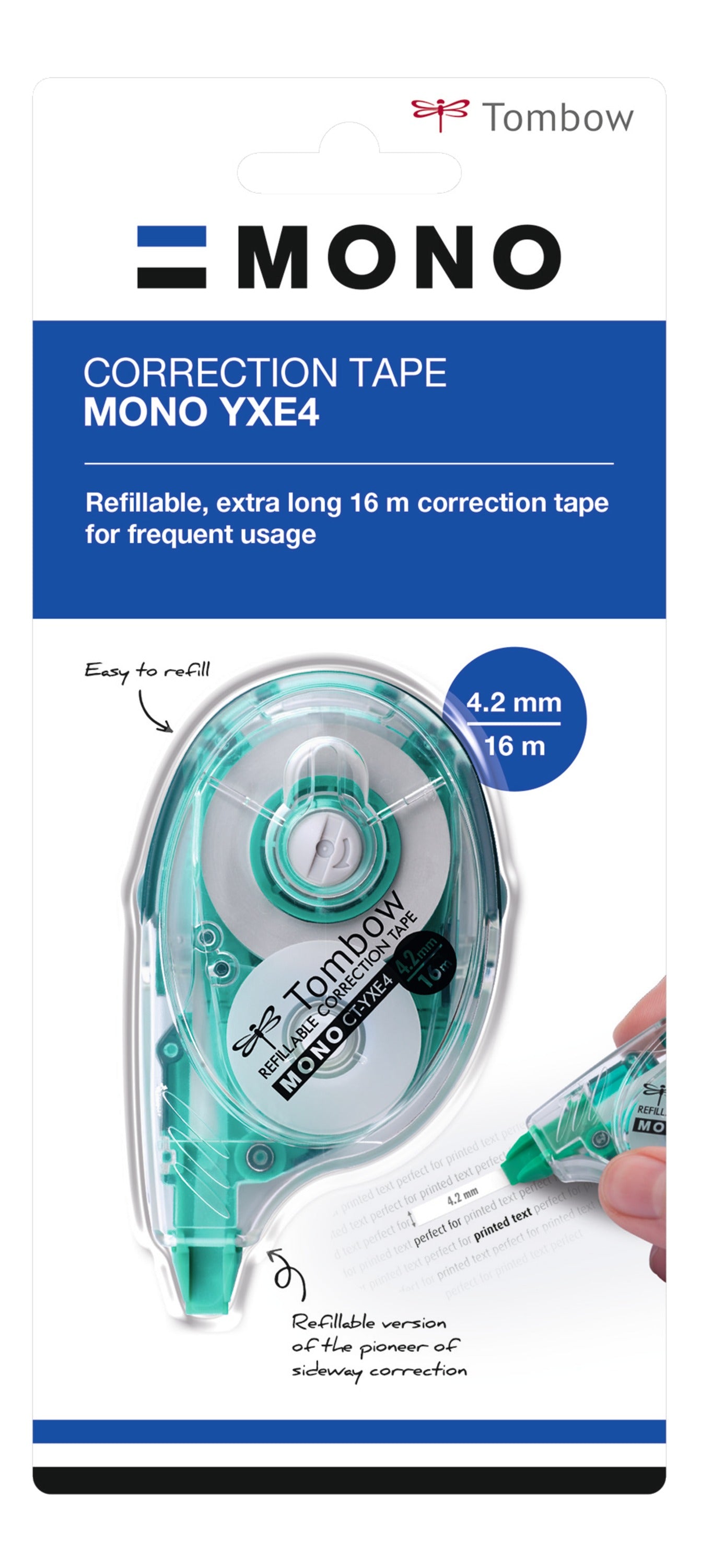 Tombow MONO YXE4 Refillable Correction Tape Roller 4.2mmx16m White - CT-YXE4