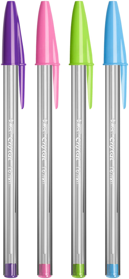 Bic Cristal Fun Ballpoint Pen 1.6mm Tip 0.42mm Line Lime Green/Pink/Purple/Turquoise (Pack 20) - 895793