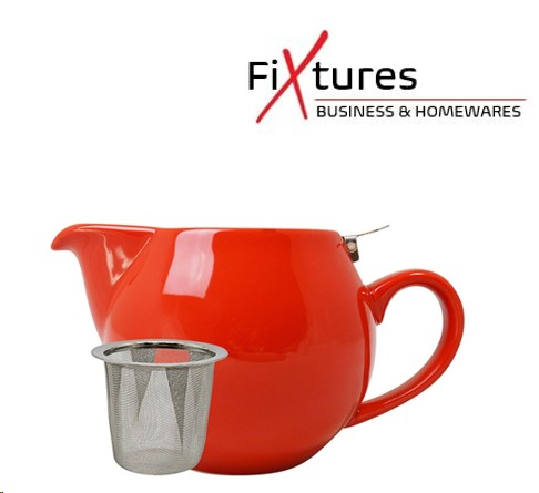 Red Porcelain Stump Teapot With S/S Lid 500ml - NWT FM SOLUTIONS - YOUR CATERING WHOLESALER
