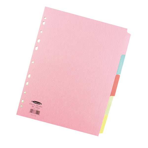 Concord Divider 5 Part A4 160gsm Board Pastel Assorted Colours - 71199/J11 - NWT FM SOLUTIONS - YOUR CATERING WHOLESALER