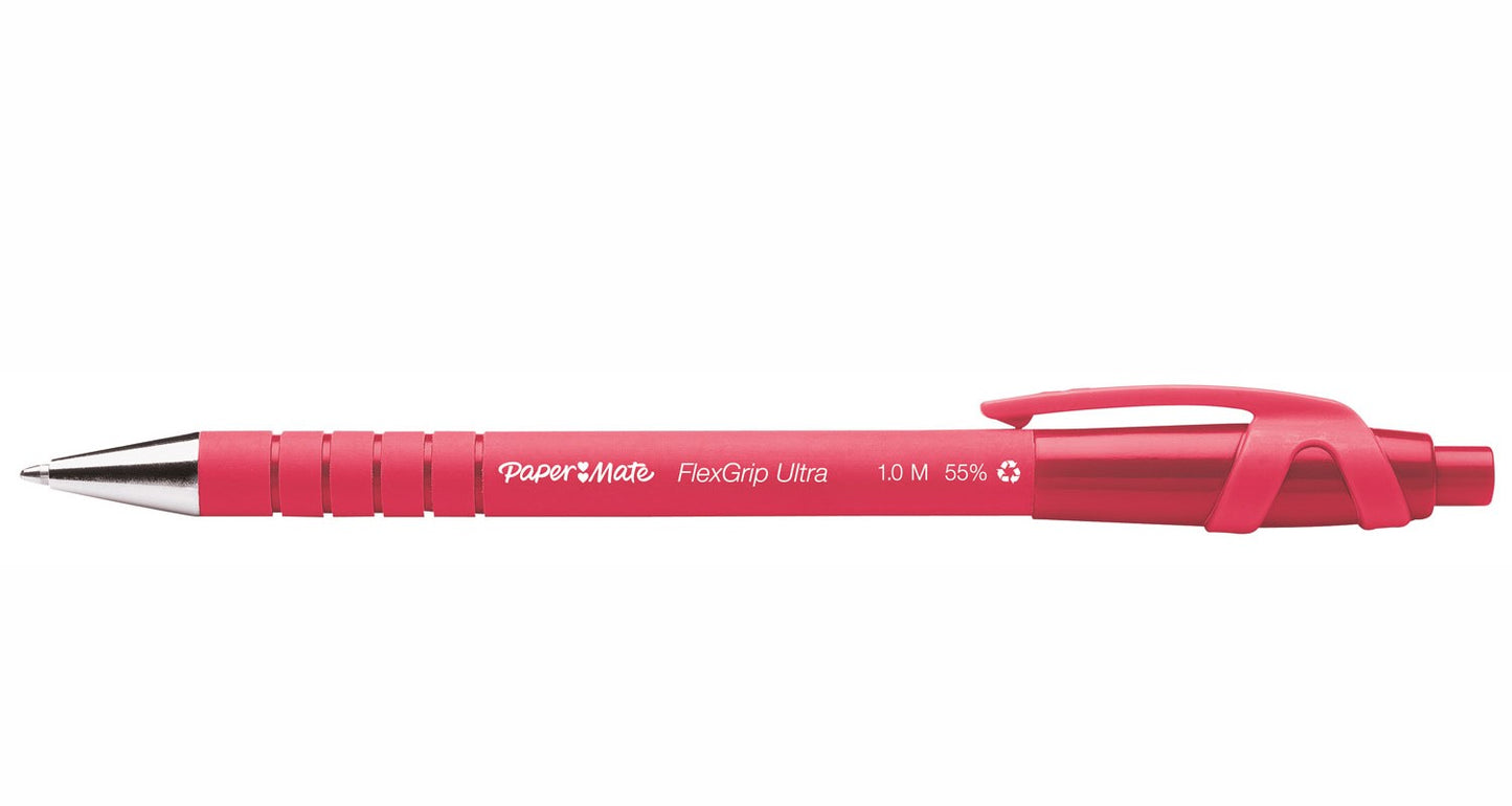 Paper Mate Flexgrip Ultra Retractable Ballpoint Pen 1.0mm Tip 0.5mm Line Red (Pack 12) - S0190413 - NWT FM SOLUTIONS - YOUR CATERING WHOLESALER