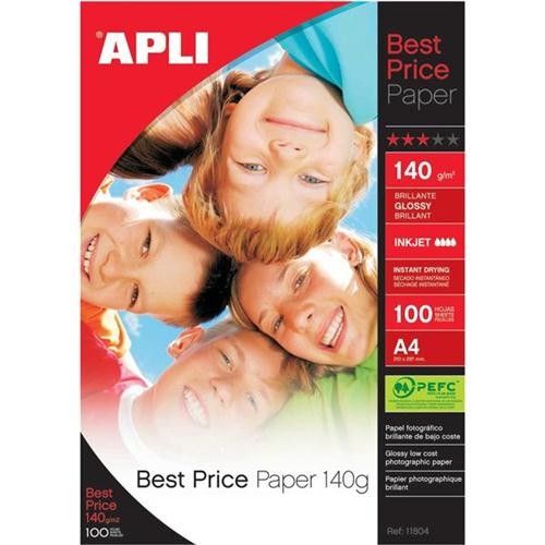 Apli Photo Paper A4 140gsm Glossy White (Pack 100) - 11804 - NWT FM SOLUTIONS - YOUR CATERING WHOLESALER