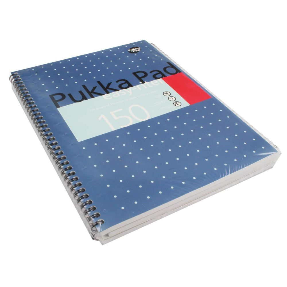 Pukka Pad Easy-Riter A4 Wirebound Card Cover Notebook Ruled 150 Pages Metallic Blue (Pack 3) - ERM009 - NWT FM SOLUTIONS - YOUR CATERING WHOLESALER