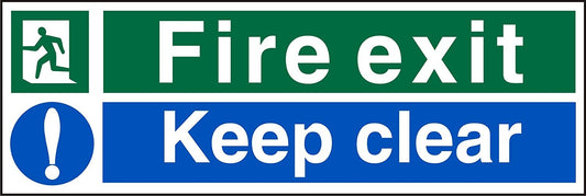 Stewart Superior Fire Exit Keep Clear Sign 450x150mm - SP126SAV-450X150 - NWT FM SOLUTIONS - YOUR CATERING WHOLESALER
