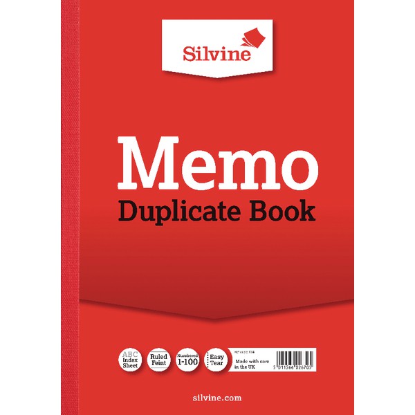 Silvine A4 Duplicate Memo Book Carbon Ruled 1-100 Taped Cloth Binding 100 Sets (Pack 6) - 614 - NWT FM SOLUTIONS - YOUR CATERING WHOLESALER