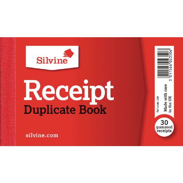 Silvine 63x106mm Duplicate Receipt Book Carbon Gummed Taped Cloth Binding 30 Sets (Pack 36) - 228 - NWT FM SOLUTIONS - YOUR CATERING WHOLESALER