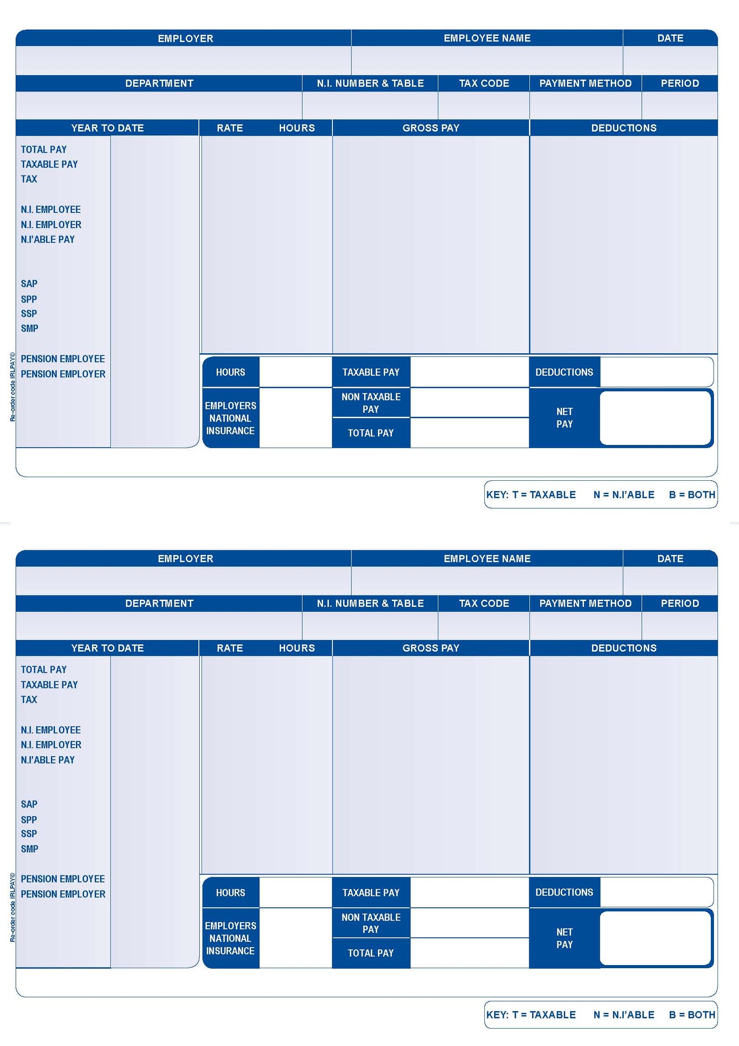 Iris Compatible A4 2 Per Sheet Payslip (Pack 1000) FY95 - NWT FM SOLUTIONS - YOUR CATERING WHOLESALER