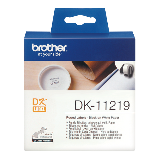 Brother Black On White Round 12mm Labels 1200 Labels - DK11219 - NWT FM SOLUTIONS - YOUR CATERING WHOLESALER
