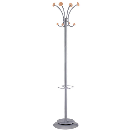 Alba Vienna Coat Stand 8 Pegs Wood and Silver PMVIENA - NWT FM SOLUTIONS - YOUR CATERING WHOLESALER