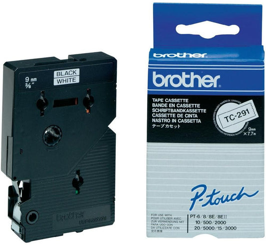 Brother Black On White PTouch Ribbon 9mm x 7.7m - TC291 - NWT FM SOLUTIONS - YOUR CATERING WHOLESALER