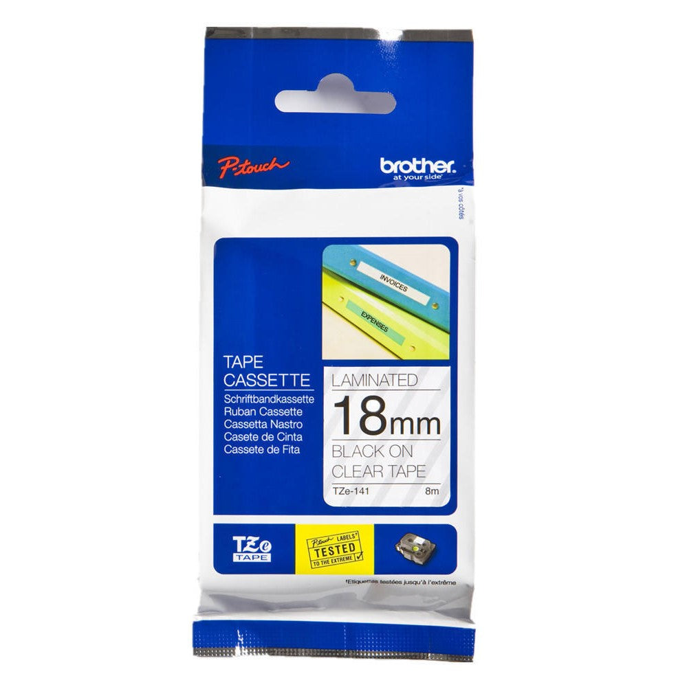 Brother Black On Clear Label Tape 18mm x 8m - TZE141 - NWT FM SOLUTIONS - YOUR CATERING WHOLESALER