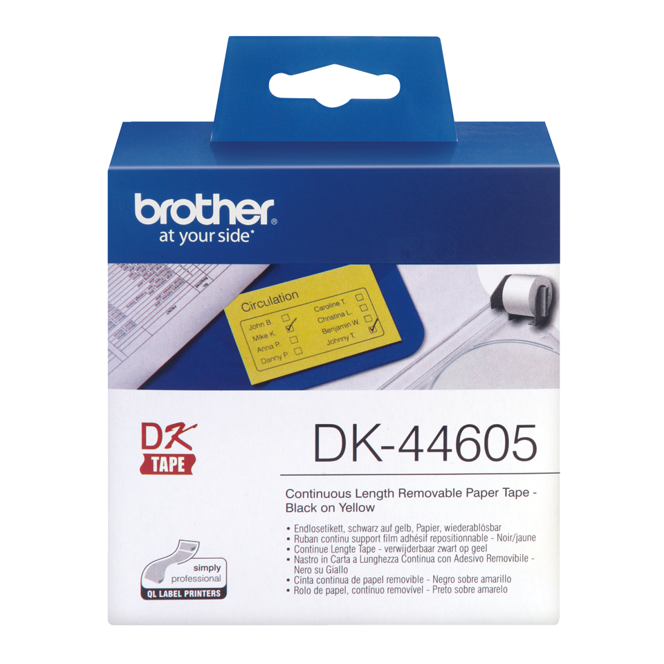 Brother Yellow Removable Paper 62mm x 30.5m - DK44605 - NWT FM SOLUTIONS - YOUR CATERING WHOLESALER