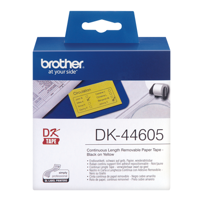 Brother Yellow Removable Paper 62mm x 30.5m - DK44605 - NWT FM SOLUTIONS - YOUR CATERING WHOLESALER