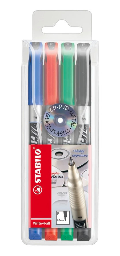 STABILO Write-4-All Fine Permanent Marker 0.7mm Line Assorted Colours (Wallet 4) - 156/4 - NWT FM SOLUTIONS - YOUR CATERING WHOLESALER