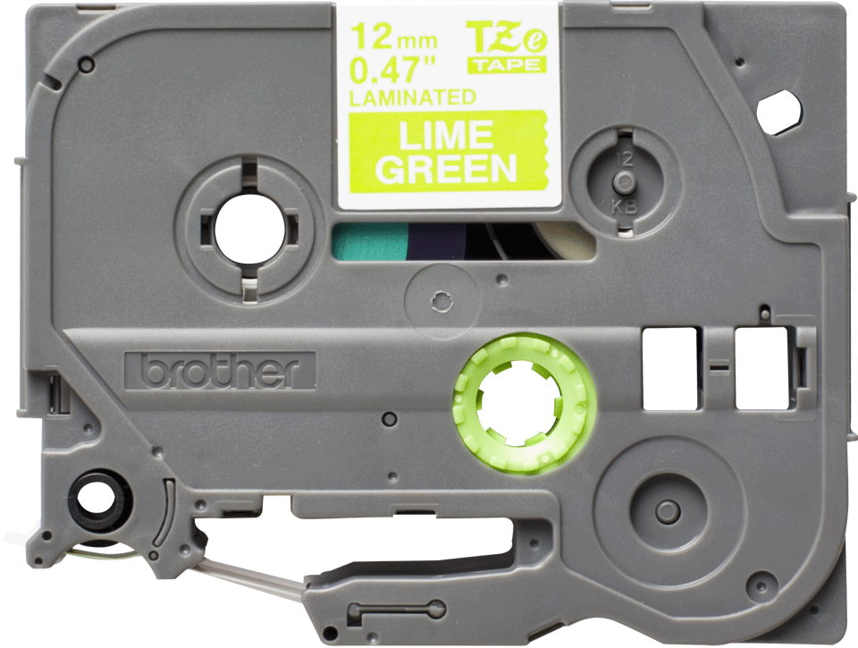 Brother White On Lime Green Label Tape 12mm x 5m - TZEMQG35