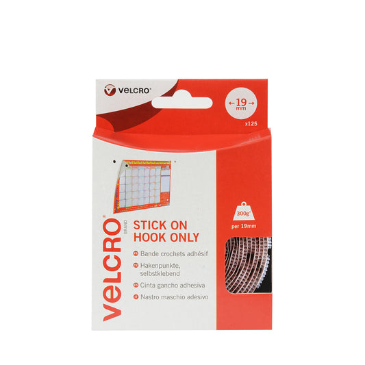 Velcro Sticky Hook Spots 19mm White (Pack 125) - RY07184 - NWT FM SOLUTIONS - YOUR CATERING WHOLESALER
