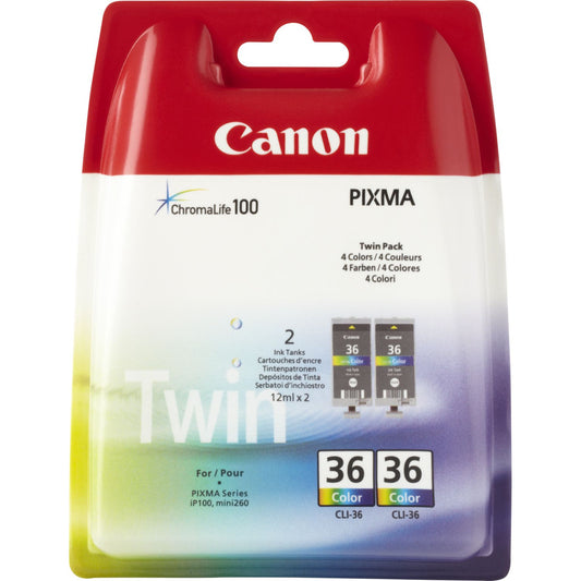 Canon CLI36 Cyan Magenta Yellow Standard Capacity Ink Cartridge Twinpack 2 x 12ml (Pack 2) - 1511B018 - NWT FM SOLUTIONS - YOUR CATERING WHOLESALER