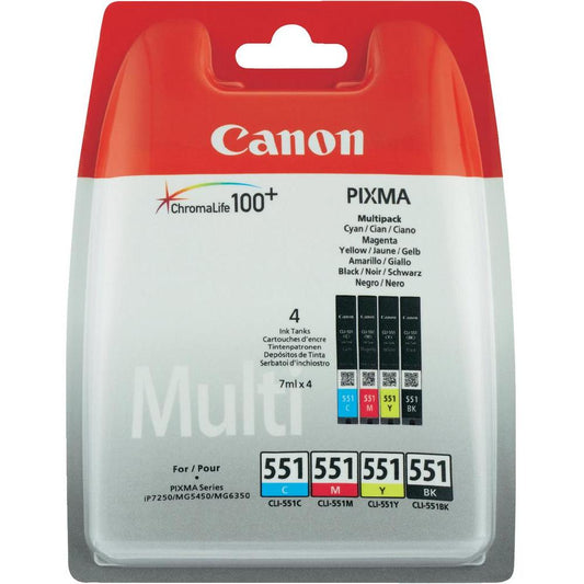 Canon CLI551 Black Cyan Magenta Yellow Standard Capacity Ink Cartridge Multipack 4 x 7ml (Pack 4) - 6509B009 - NWT FM SOLUTIONS - YOUR CATERING WHOLESALER