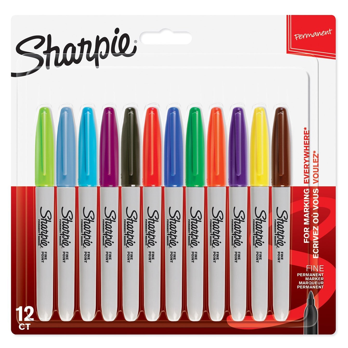 Sharpie Permanent Marker Fine Tip 0.9mm Line Assorted Colours (Pack 12) - 2065404 - NWT FM SOLUTIONS - YOUR CATERING WHOLESALER