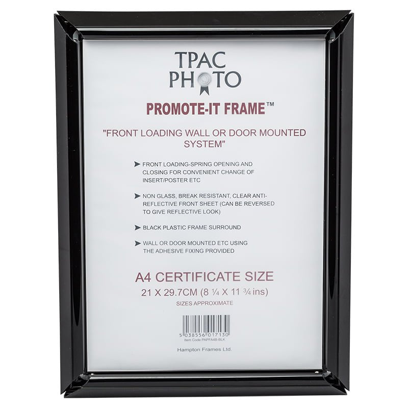 Hampton Frames Promote It A4 Non Glass Frame Black Aluminium PAPFA4BBLK - NWT FM SOLUTIONS - YOUR CATERING WHOLESALER