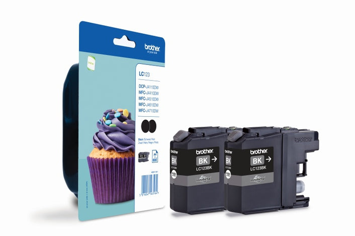 Brother Black Ink Cartridge Twinpack 2 x 11ml (Pack 2) - LC123BKBP2 - NWT FM SOLUTIONS - YOUR CATERING WHOLESALER