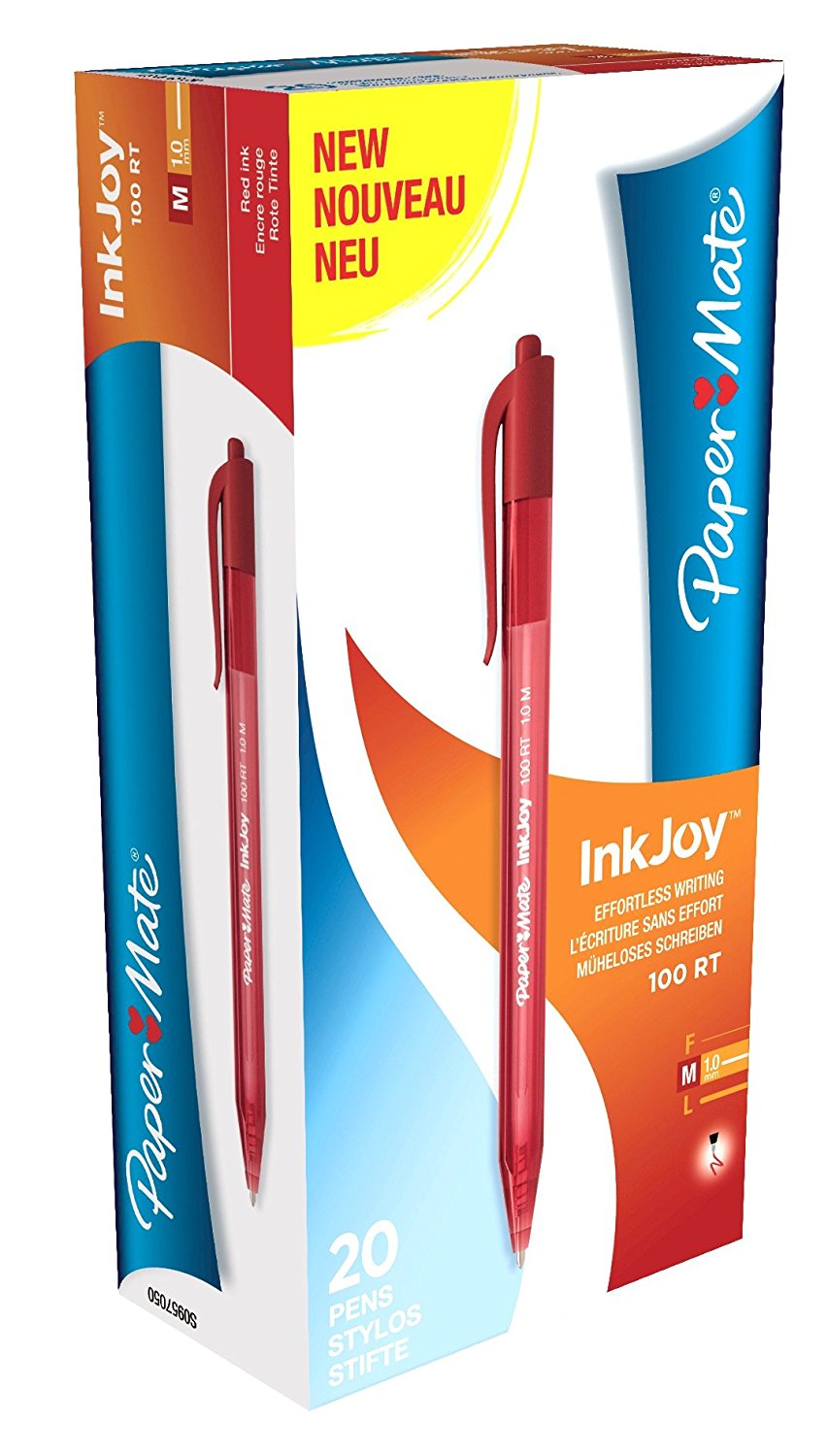 Paper Mate InkJoy 100 Retractable Ballpoint Pen 1.0mm Tip 0.7mm Line Red (Pack 20) - S0957050 - NWT FM SOLUTIONS - YOUR CATERING WHOLESALER