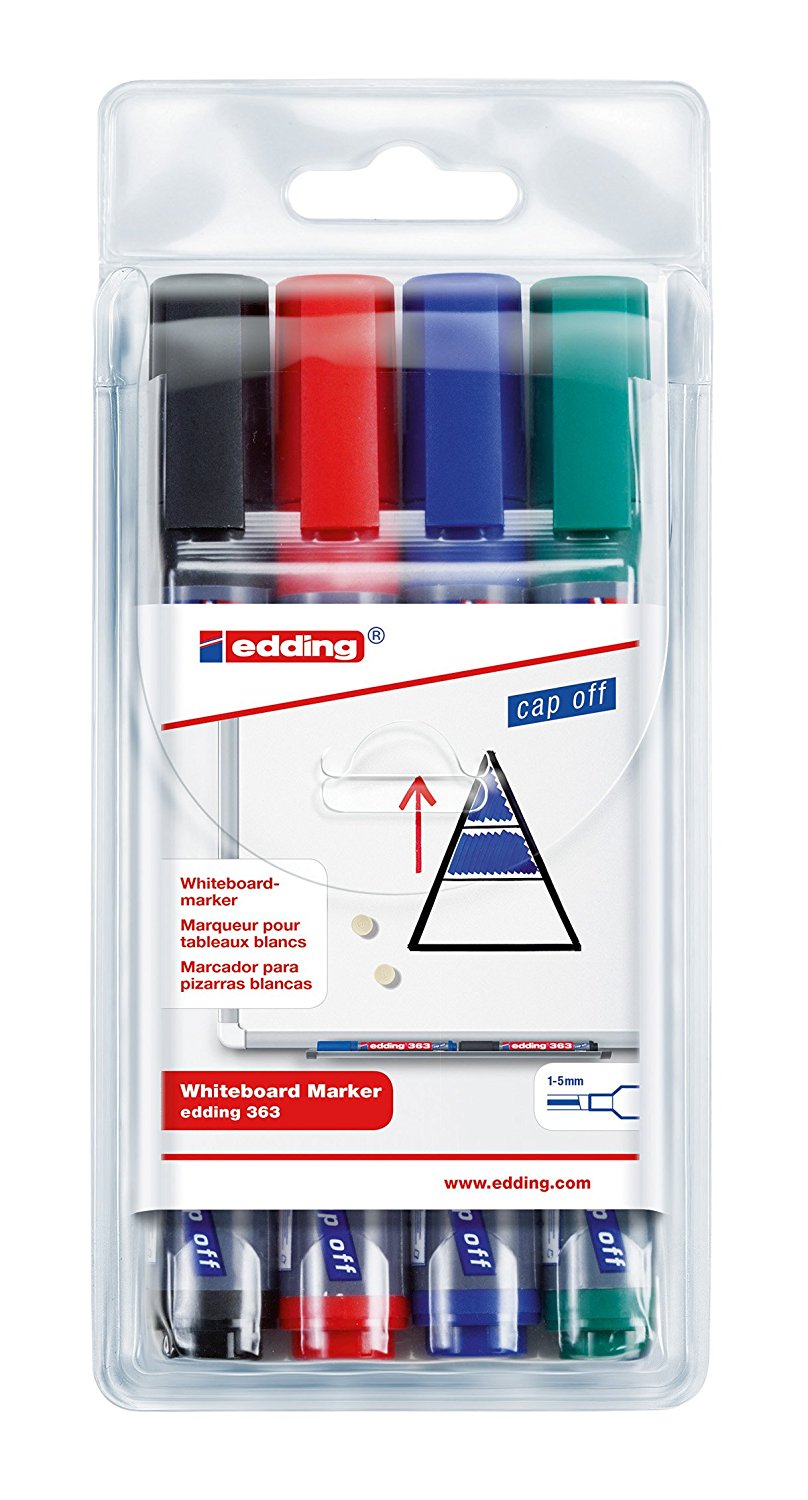 edding 363 Whiteboard Marker Chisel Tip 1-5mm Line Assorted Colours (Pack 4) - 4-363-4 - NWT FM SOLUTIONS - YOUR CATERING WHOLESALER