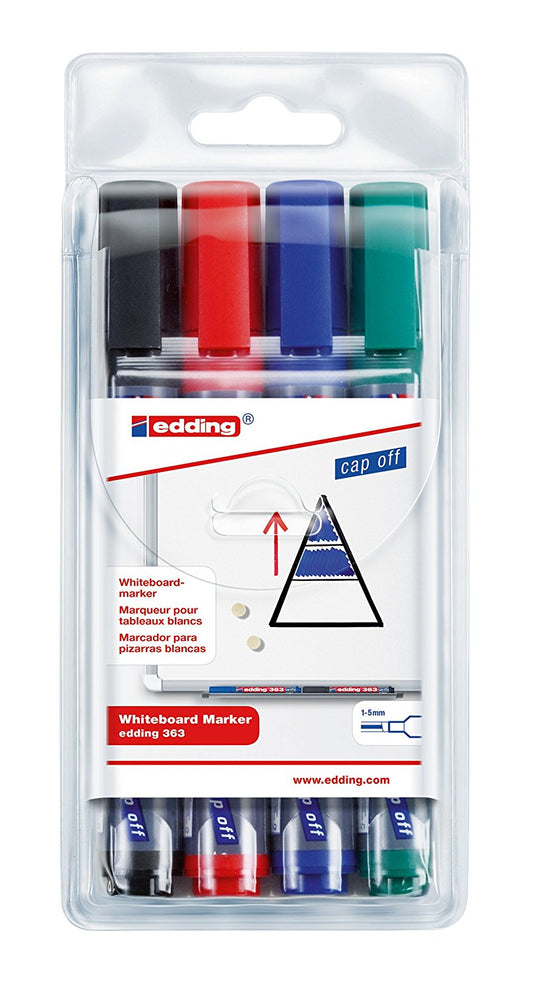 edding 363 Whiteboard Marker Chisel Tip 1-5mm Line Assorted Colours (Pack 4) - 4-363-4 - NWT FM SOLUTIONS - YOUR CATERING WHOLESALER