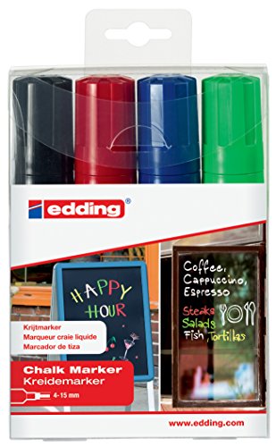 edding 4090 Chalk Marker Chisel Tip 4-15mm Line Assorted Colours (Pack 4) - 4090-4999 - NWT FM SOLUTIONS - YOUR CATERING WHOLESALER