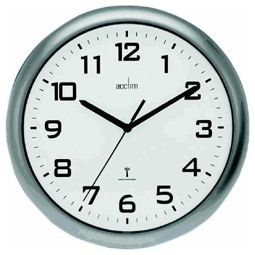 Acctim Cadiz Wall Clock Radio Controlled 255mm Silver 74137 - NWT FM SOLUTIONS - YOUR CATERING WHOLESALER