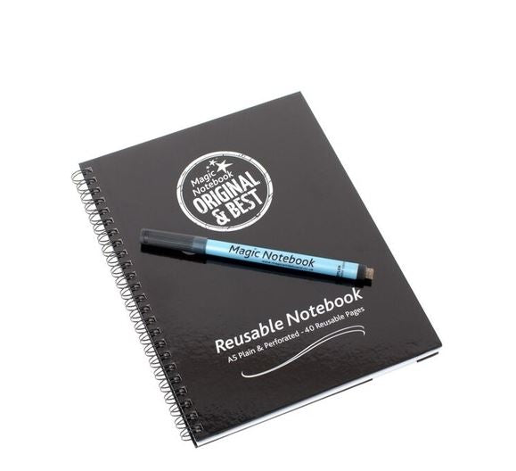 Magic Whiteboard A5 Wirebound Hard Cover Reusable Notebook Plain 40 Pages Black - A5 MAGIC NOTEBOOK - NWT FM SOLUTIONS - YOUR CATERING WHOLESALER